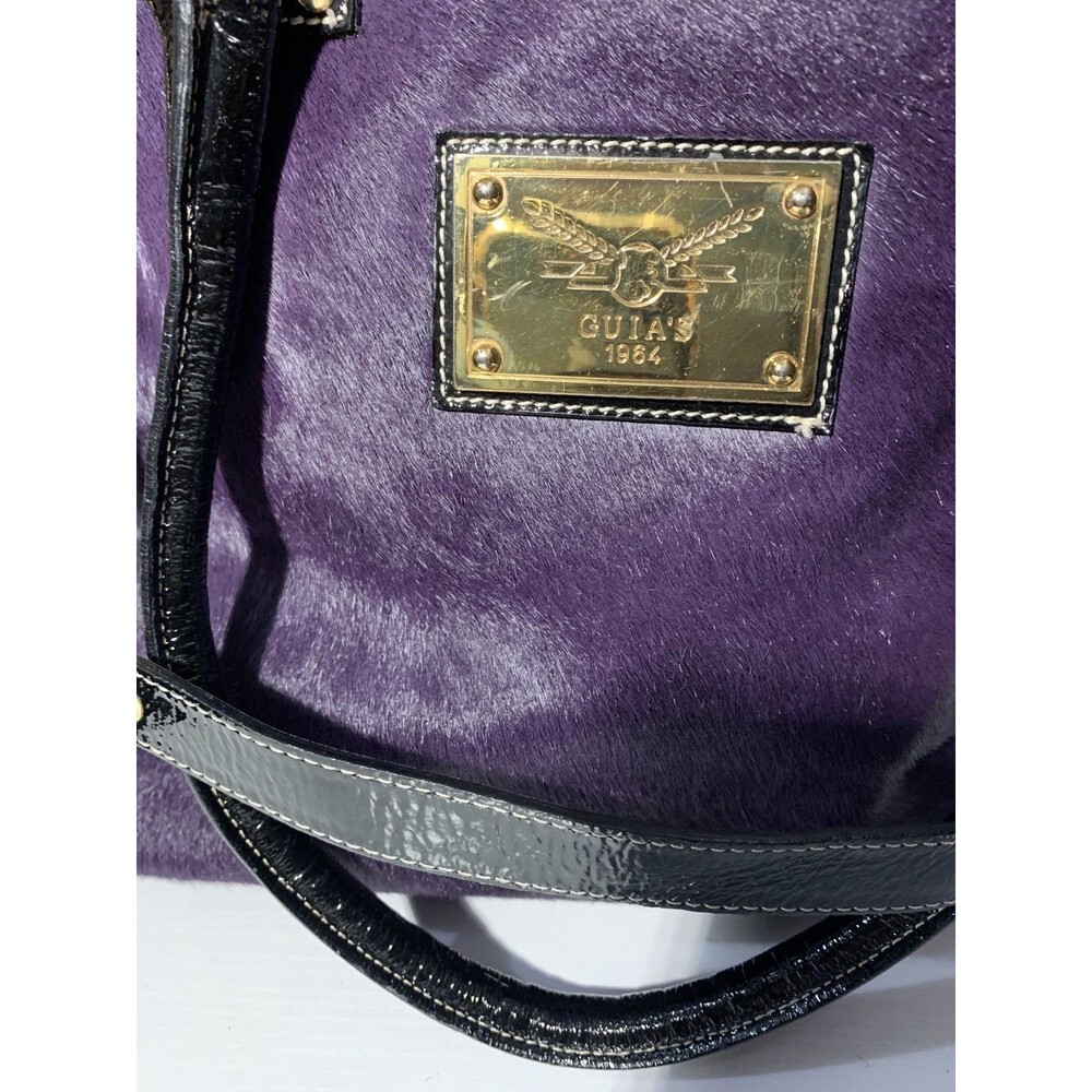 Guia’s Italian Women's Purple & Black Calf Hair Handbag – Gold Chain Accents - Picture 2 of 10